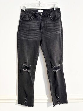 CEROS Black Distressed Skinny Jeans Size 28 Frayed Hem Ripped